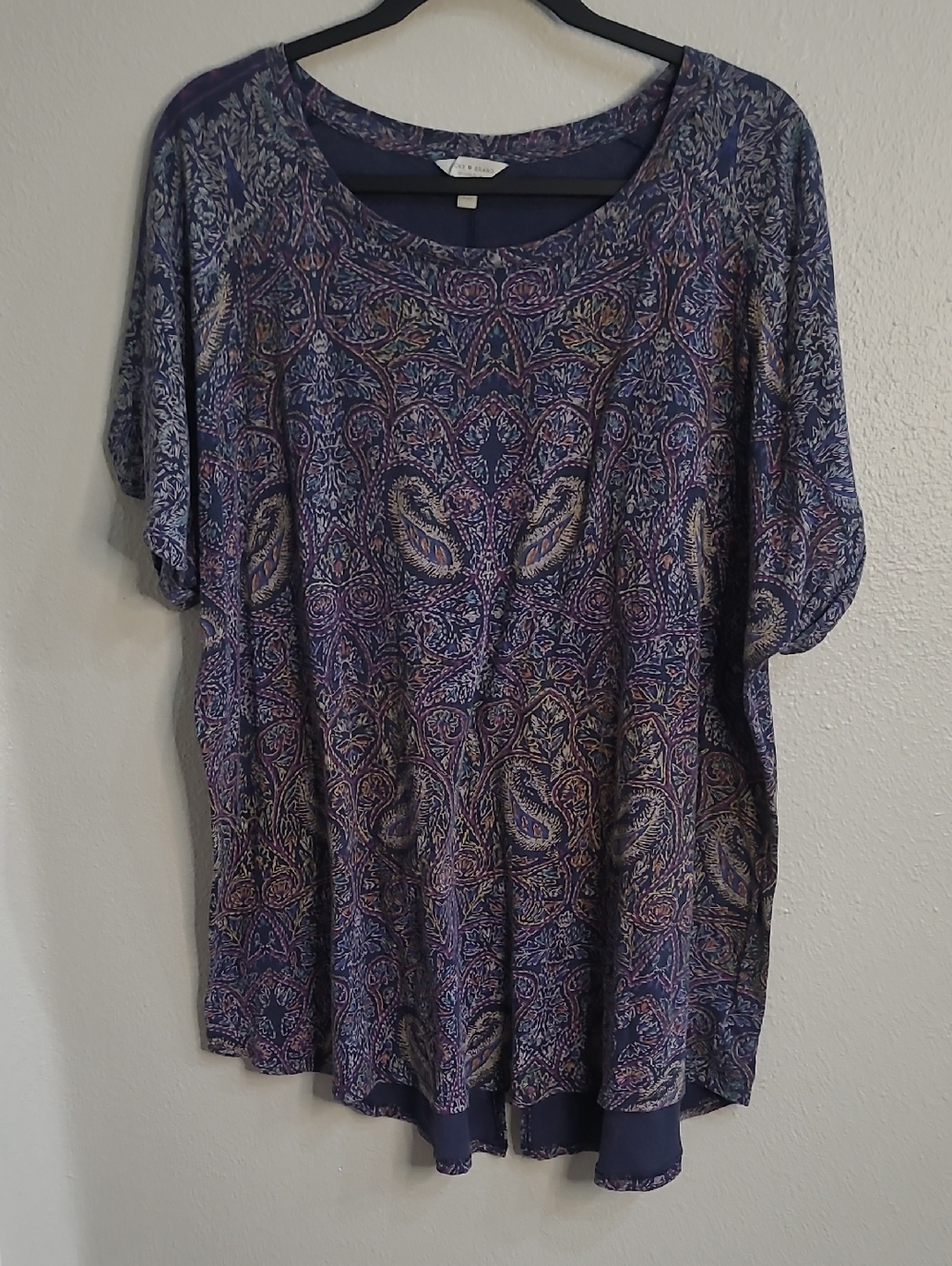 lucky brand t shirt womens 2X/26 Blue Paisley Back Split Cotton Modal Blend